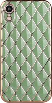 Electroplated Rhombic Pattern Sheepskin TPU beschermhoes voor iPhone XR (Avocado Green)