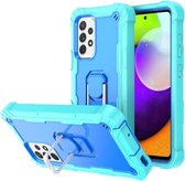 Voor Samsung Galaxy A52 5G / 4G PC + Rubber 3-laags schokbestendige beschermhoes met roterende houder (mintgroen + blauw)