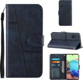 Voor Samsung Galaxy A71 5G Stiksels Kalf Textuur Gesp Horizontale Flip Lederen Case met Houder & Kaartsleuven & Portemonnee & Lanyard (Blauw)