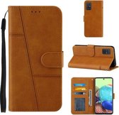 Voor Samsung Galaxy A71 5G Stiksels Kalf Textuur Gesp Horizontale Flip Lederen Case met Houder & Kaartsleuven & Portemonnee & Lanyard (Geel)