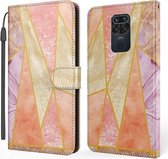 Voor Xiaomi Redmi Note 9 Marmer TPU + PU Horizontale Flip Leren Case met Houder & Kaartsleuven & Portemonnee & Fotolijst & Lanyard (Roze Paars)