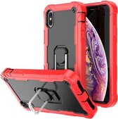 PC + rubberen 3-lagen schokbestendige beschermhoes met roterende houder voor iPhone XS Max (rood + zwart)
