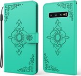 Voor Samsung Galaxy S10 + Reliëf Fortune Bloempatroon Horizontale Flip Leren Case met Houder & Kaartsleuf & Portemonnee & Lanyard (Groen)