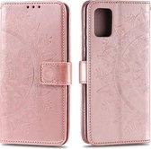 Voor Samsung Galaxy A51 Totem Bloem Reliëf Horizontale Flip TPU + PU Leren Case met Houder & Kaartsleuven & Portemonnee (Rose Goud)