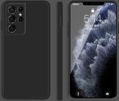 Voor Samsung Galaxy S21 Ultra 5G effen kleur imitatie vloeibare siliconen rechte rand valbestendige volledige dekking beschermhoes (zwart)