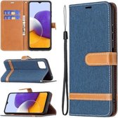 Voor Samsung Galaxy A22 5G Kleuraanpassing Denim Textuur Horizontale Flip Leren Case met Houder & Kaartsleuven & Portemonnee & Lanyard (Donkerblauw)