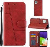 Stiksels Kalfsstructuur Gesp Horizontale Flip Leren Case met Houder & Kaartsleuven & Portemonnee & Lanyard Voor Galaxy A22 4G (Rood)