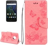 Voor Motorola Moto G5 Plus Geperst Bloemen Vlinderpatroon Horizontale Flip Leren Case met Houder & Kaartsleuven & Portemonnee (Roze)