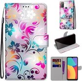 Voor Alcatel 3L 2021 Gekleurde Tekening Cross Textuur Horizontale Flip PU Lederen Case met Houder & Kaartsleuven & Portemonnee & Lanyard (Gradient Kleurrijke Bloem)