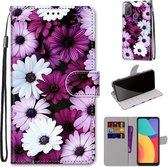 Voor Alcatel 3L 2021 Gekleurde Tekening Cross Textuur Horizontale Flip PU Leren Case met Houder & Kaartsleuven & Portemonnee & Lanyard (Chrysanthemum Roze Wit Paars)