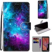 Voor Samsung Galaxy Xcover 5 Gekleurde tekening Cross Texture Horizontale Flip PU lederen tas met houder & kaartsleuven & portemonnee & lanyard (paarsgroene sterrenhemel)