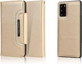 Voor Samsung Galaxy S20 FE Litchi Texture Horizontale Flip Buckle Afneembare Magnetische PU Leather Case met Kaartsleuven & Portemonnee & Fotolijst (Goud)