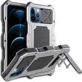 Aluminiumlegering + siliconen Anti-stof Full-body bescherming met houder voor iPhone 12/12 Pro (zilver)