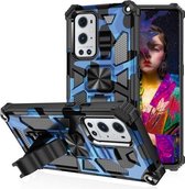 Voor OPPO A74 / A93 5G camouflage pantser schokbestendig TPU + pc magnetische beschermhoes met houder (blauw)