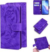 Voor OPPO Reno5 Pro 5G Tiger Embossing Pattern Horizontale Flip lederen tas met houder & kaartsleuven & portemonnee (paars)