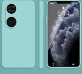 Voor Huawei P50 Pro effen kleur imitatie vloeibare siliconen rechte rand valbestendige volledige dekking beschermhoes (hemelsblauw)