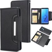Voor Samsung Galaxy S9 + Litchi Textuur Horizontale Flip Gesp Afneembare Magnetische PU Lederen Case met Kaartsleuven & Portemonnee & Fotolijst (Zwart)
