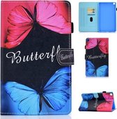 Voor Samsung Galaxy Tab A7 Lite 8.7 inch (2021) SM-T220 / T225 Gekleurde tekening Stiksels Horizontale flip lederen tas, met houder en kaartsleuven (Butterfly Love)