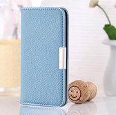 Voor Samsung Galaxy A02s (EU-versie) Litchi Texture horizontale flip lederen tas met houder en kaartsleuven (blauw)