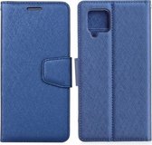 Voor Samsung Galaxy A42 5G Zijden Textuur Horizontale Flip Leren Case met Houder & Kaartsleuven & Portemonnee & Fotolijst (Blauw)