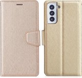 Voor Samsung Galaxy S21 + 5G Zijden Textuur Horizontale Flip Leren Case met Houder & Kaartsleuven & Portemonnee & Fotolijst (Goud)