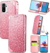 Voor Xiaomi Redmi Note 10 4G Bloeiende Mandala Reliëfpatroon Magnetische Horizontale Flip Leren Case met Houder & Kaartsleuven & Portemonnee (Roze)