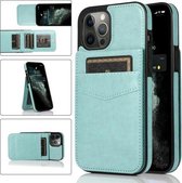 Schokbestendige beschermhoes met houder en kaartsleuven voor iPhone 12/12 Pro (babyblauw)