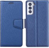 Voor Samsung Galaxy S21 5G Zijden Textuur Horizontale Flip Leren Case met Houder & Kaartsleuven & Portemonnee & Fotolijst (Blauw)