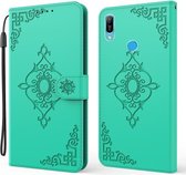 Voor Huawei Y6 (2019) Reliëf Fortune Bloempatroon Horizontale Flip Leren Case met Houder & Kaartsleuf & Portemonnee & Lanyard (Groen)