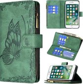Voor iPhone 8 Plus / 7 Plus Flying Butterfly Embossing Pattern Rits Horizontale Flip lederen tas met houder & kaartsleuven & portemonnee (groen)