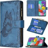 Voor Samsung Galaxy A51 4G Flying Butterfly Embossing Pattern Rits Horizontale Flip Leather Case met houder & kaartsleuven & portemonnee (blauw)