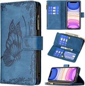 Voor iPhone 11 Flying Butterfly Embossing Pattern Rits Horizontale Flip lederen tas met houder & kaartsleuven & portemonnee (blauw)