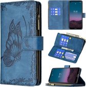 Voor Nokia 3.4 Flying Butterfly Embossing Pattern Rits Horizontale Flip lederen tas met houder & kaartsleuven & portemonnee (blauw)