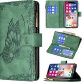Voor iPhone XS / X Flying Butterfly Embossing Pattern Rits Horizontale Flip lederen tas met houder & kaartsleuven & portemonnee (groen)