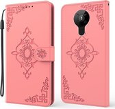 Voor Nokia 5.3 Reliëf Fortune Bloempatroon Horizontale Flip Leren Case met Houder & Kaartsleuf & Portemonnee & Lanyard (Roze)