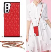 Voor Samsung Galaxy S21 + 5G Elegant Rhombic Pattern Microfiber Leather + TPU Shockproof Case met Crossbody Strap Chain (Rood)