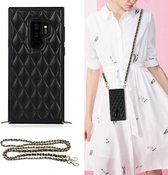 Voor Samsung Galaxy S9 + Elegant Rhombic Pattern Microfiber Leather + TPU Shockproof Case met Crossbody Strap Chain (zwart)