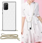 Voor Samsung Galaxy S20+ Elegant Rhombic Pattern Microfiber Leather + TPU Shockproof Case met Crossbody Strap Chain (Wit)