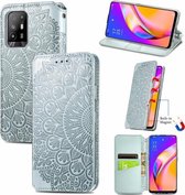 Voor OPPO A94 5G / F19 Pro / Reno5 Z Blooming Mandala Reliëfpatroon Magnetische horizontale flip lederen tas met houder & kaartsleuven & portemonnee (grijs)