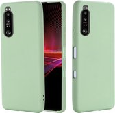 Voor Sony Xperia 1 III Pure Color Vloeibare siliconen schokbestendige hoes met volledige dekking (groen)