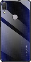 Voor Asus ZenFone Max Pro M1 ZB601KL Texture Gradient Glass beschermhoes (donkerblauw)