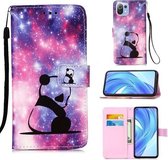 Voor xiaomi mi 11 lite gekleurde tekening patroon vlak geweven horizontale flip lederen tas met houder & kaartsleuf & portemonnee & lanyard (baby panda)