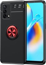 Voor OPPO A74 4G metalen ringhouder 360 graden roterende TPU-hoes (zwart + rood)