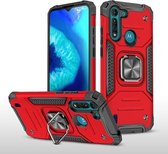 Voor Motorola Moto G8 Power Lite Magnetisch pantser Schokbestendig TPU + pc-hoesje met metalen ringhouder (rood)