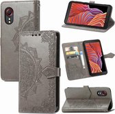 Voor Samsung Galaxy XCover 5 Mandala bloem reliëf horizontale flip lederen tas met beugel / kaartsleuf / portemonnee / lanyard (grijs)
