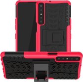 Voor LG Stylo 7 4G Tyre Texture Shockproof TPU + PC beschermhoes met houder (roze)