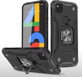 Voor Google Pixel 4a magnetisch pantser schokbestendig TPU + pc-hoesje met metalen ringhouder (zwart)