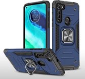 Voor Motorola Moto G8 Magnetisch pantser Schokbestendig TPU + pc-hoesje met metalen ringhouder (blauw)