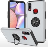 Voor Samsung Galaxy A10s PC + TPU schokbestendige magnetische beschermhoes met onzichtbare ringhouder (zilver)