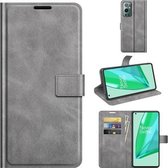 Voor OnePlus 9 Pro Retro Kalfspatroon Gesp Horizontaal Leren Flip Hoesje met Houder & Kaartsleuven & Portemonnee (Grijs)